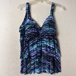 Trimshaper Slimming Control Tankini Swimsuit Top Plus Size 22W purple blue layer